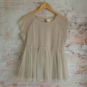 LC Lauren Conrad Nude Tulle Babydoll Top